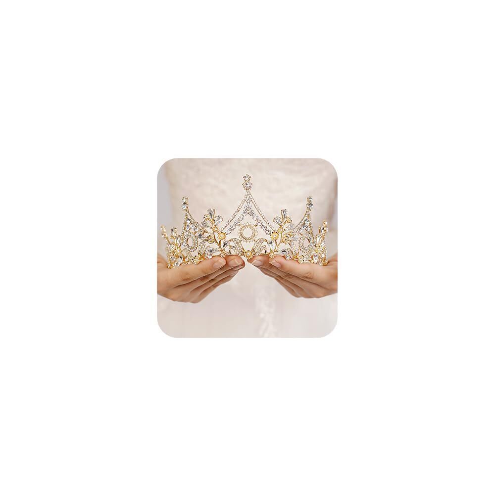 7206 Baroque Queen Crown Gold Crystal Tiara Rhinestone Princess Wedding